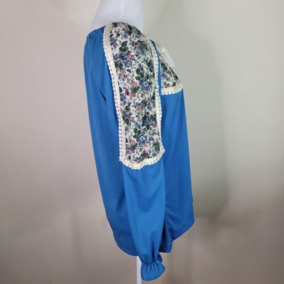 Vintage 1970'2 NOS Shirt Peasant Blouse Women's Floral Lace Size 38 New Fashion - Picture 3 of 7